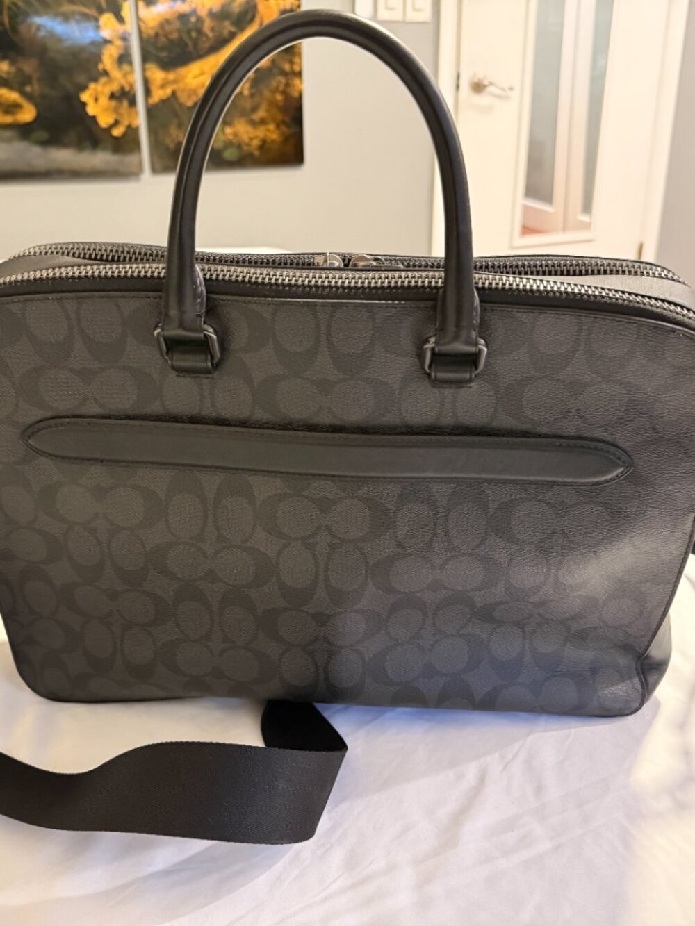 Coach Ethan Brief Charcoal Signature Canvas Briefcase Laptop Bag for 15" Laptop - Picture 3 of 6
